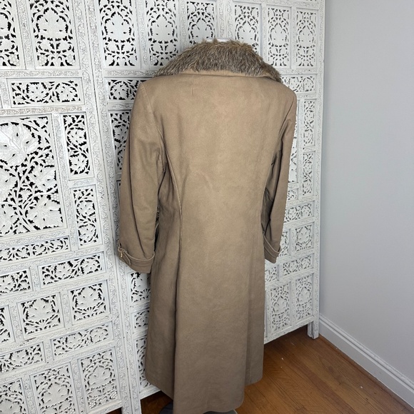 Vtg Tan 70's Debbi Robert Faux Fur Collar Trench Coat Sz Medium Old Money - Picture 6 of 10
